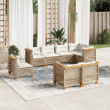 Set canapele de grădină, 8 piese, cu perne, bej, poliratan