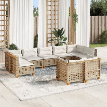 Set canapele de grădină, 9 piese, cu perne, bej, poliratan