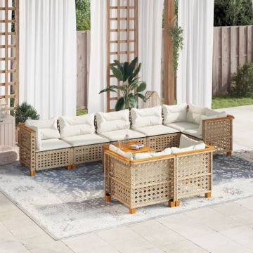 Set canapele de grădină, 9 piese, cu perne, bej, poliratan