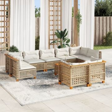 Set canapele de grădină cu perne, 10 piese, bej, poliratan