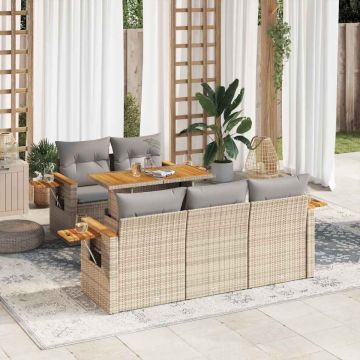 Set canapele grădină cu perne 6 piese bej poliratan/lemn acacia Set canapele grădină cu perne 6 piese bej poliratan/lemn acacia