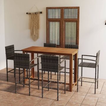 Set mobilier bar de grădină, 7 piese, gri