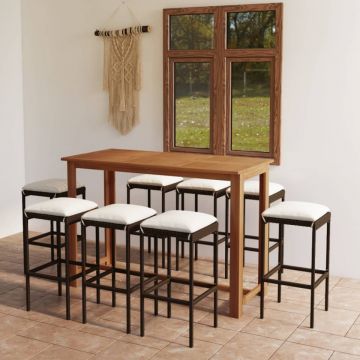 Set mobilier bar de grădină cu perne, 9 piese, maro