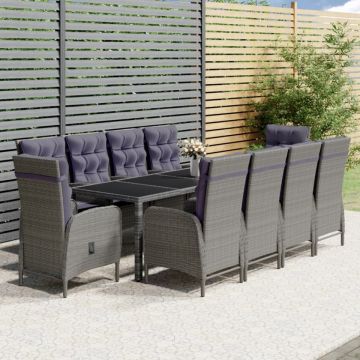 Set mobilier de grădină, 11 piese, gri, poliratan