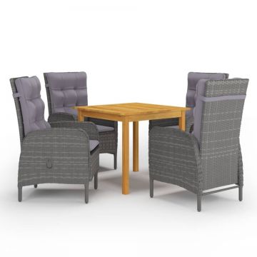 Set mobilier de grădină, 5 piese, gri