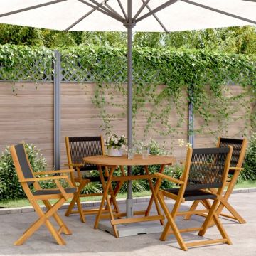 Set mobilier de grădină 5 piese polipropilenă neagră/lemn masiv
