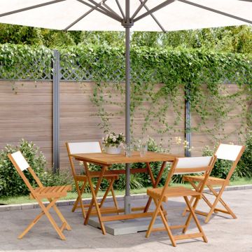 Set mobilier de grădină 5 piese textil alb crem/lemn masiv