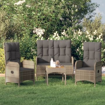 Set mobilier de grădină cu perne, 3 piese, gri, poliratan