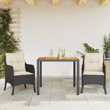 Set mobilier de grădină cu perne, 3 piese, negru, poliratan