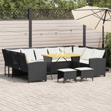 Set mobilier de grădină cu perne, 4 piese, negru, poliratan