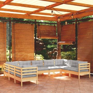 Set mobilier de grădină cu perne, 5 piese, gri, lemn de pin