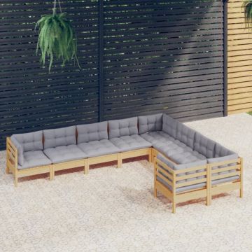 Set mobilier de grădină cu perne, 5 piese, gri, lemn de pin