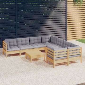 Set mobilier de grădină cu perne, 5 piese, gri, lemn de pin