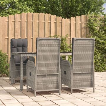 Set mobilier de grădină cu perne, 5 piese, gri, poliratan