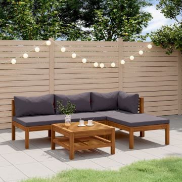Set mobilier de grădină cu perne, 5 piese, lemn masiv acacia
