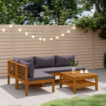 Set mobilier de grădină cu perne, 5 piese, lemn masiv acacia