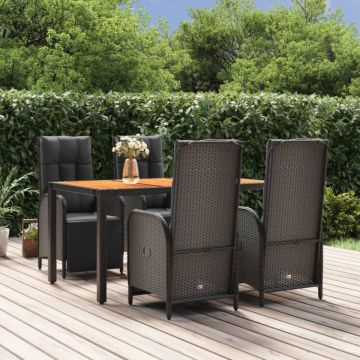 Set mobilier de grădină cu perne, 5 piese, negru, poliratan