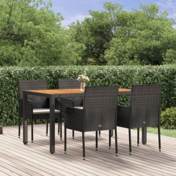 Set mobilier de grădină cu perne, 5 piese, negru, poliratan