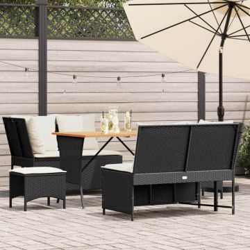 Set mobilier de grădină cu perne, 5 piese, negru, poliratan
