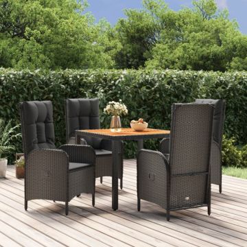 Set mobilier de grădină cu perne, 5 piese, negru, poliratan