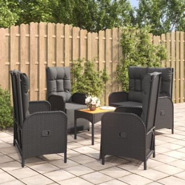 Set mobilier de grădină cu perne, 5 piese, negru, poliratan