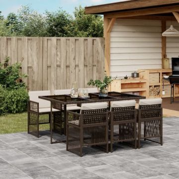 Set mobilier de grădină cu perne, 7 piese, maro, poliratan