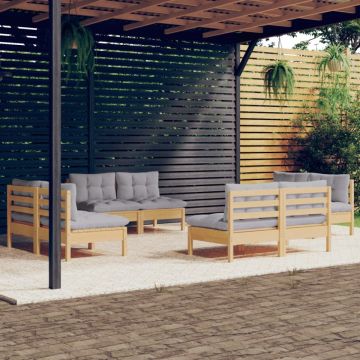 Set mobilier de grădină cu perne, 8 piese, gri, lemn de pin
