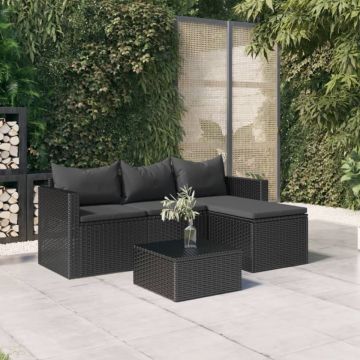 Set mobilier de grădină, negru, poliratan