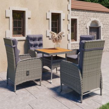 Set mobilier grădină, 5 piese, gri, poliratan, lemn acacia