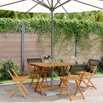 Set mobilier grădină, 5 piese, negru, poliratan și lemn masiv