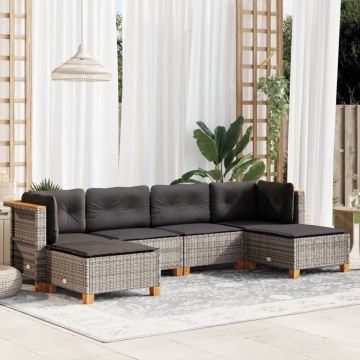 Set mobilier grădină cu perne, 6 piese, gri, poliratan
