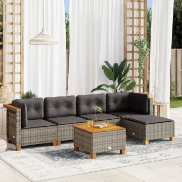 Set mobilier grădină cu perne, 6 piese, gri, poliratan