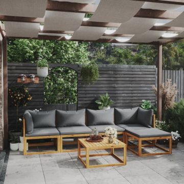Set mobilier grădină cu perne, 6 piese, lemn masiv acacia