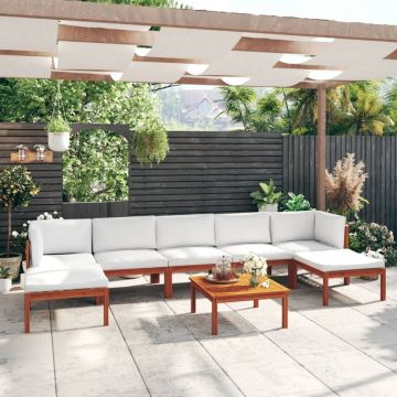 Set mobilier grădină cu perne, 8 piese, crem, lemn masiv acacia