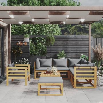 Set mobilier grădină cu perne, 8 piese, lemn masiv acacia