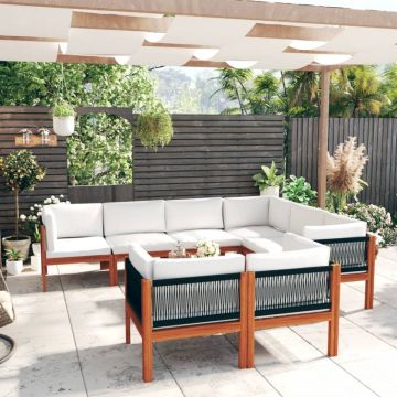 Set mobilier grădină cu perne crem, 10 piese, lemn masiv acacia
