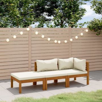 Set mobilier grădină cu perne crem, 3 piese, lemn masiv acacia