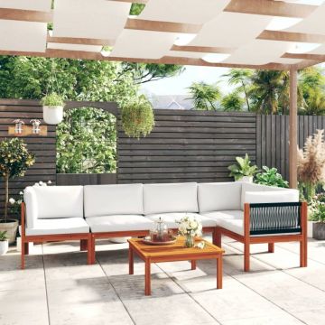 Set mobilier grădină cu perne, crem, 6 piese, lemn masiv acacia