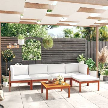 Set mobilier grădină cu perne, crem, 6 piese, lemn masiv acacia