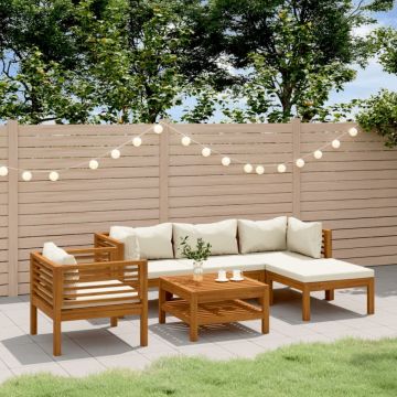 Set mobilier grădină cu perne crem, 6 piese, lemn masiv acacia