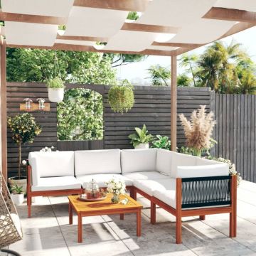 Set mobilier grădină cu perne, crem, 6 piese, lemn masiv acacia