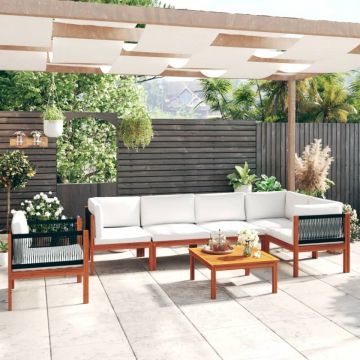 Set mobilier grădină cu perne, crem, 7 piese, lemn masiv acacia