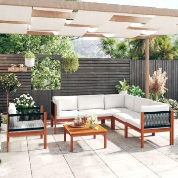 Set mobilier grădină cu perne, crem, 7 piese, lemn masiv acacia