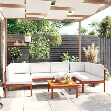 Set mobilier grădină cu perne, crem, 7 piese, lemn masiv acacia