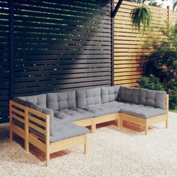 Set mobilier grădină cu perne gri, 6 piese, lemn de pin