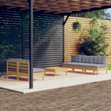 Set mobilier grădină cu perne gri, 6 piese, lemn de pin
