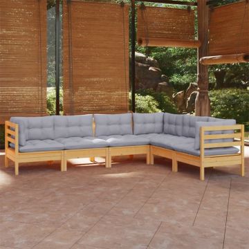 Set mobilier grădină cu perne gri, 6 piese, lemn de pin Set mobilier grădină cu perne gri, 6 piese, lemn de pin