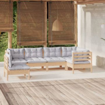 Set mobilier grădină cu perne gri, 6 piese, lemn de pin