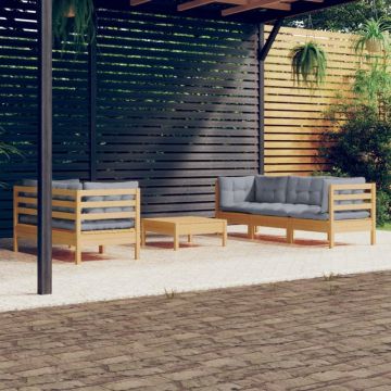 Set mobilier grădină cu perne gri, 6 piese, lemn de pin
