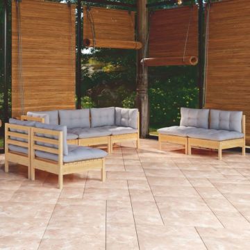 Set mobilier grădină cu perne gri, 7 piese, lemn masiv de pin